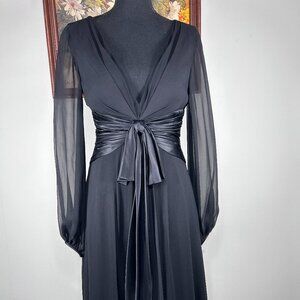 Maggy London 100% Silk Fit & Flare Dress Women 6 Black Plunging V-neck Sheer NWT
